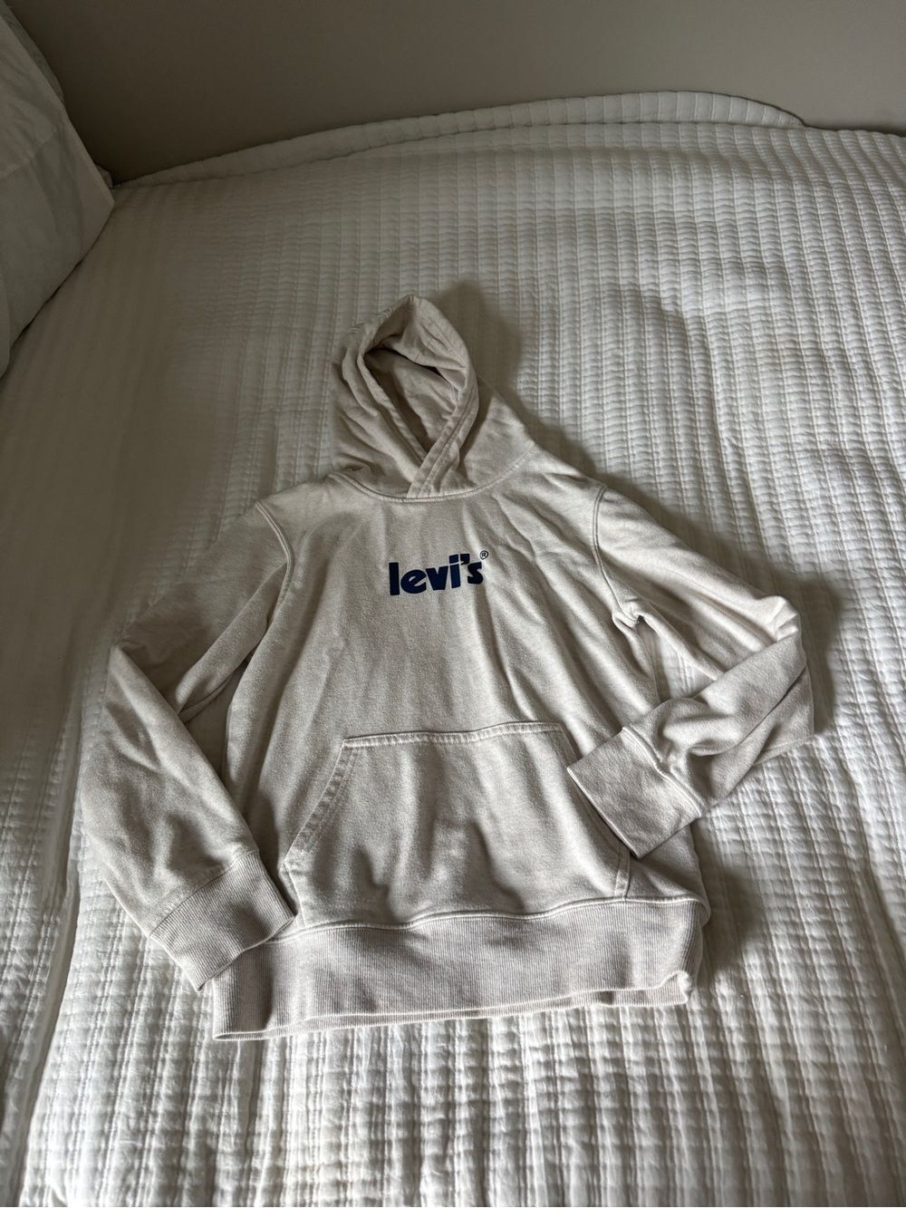 Levi's Kids Heathered Oatmeal Hoodie - Youth Size Medium (10-12) - Blue Logo